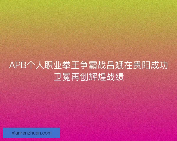 APB个人职业拳王争霸战吕斌在贵阳成功卫冕再创辉煌战绩