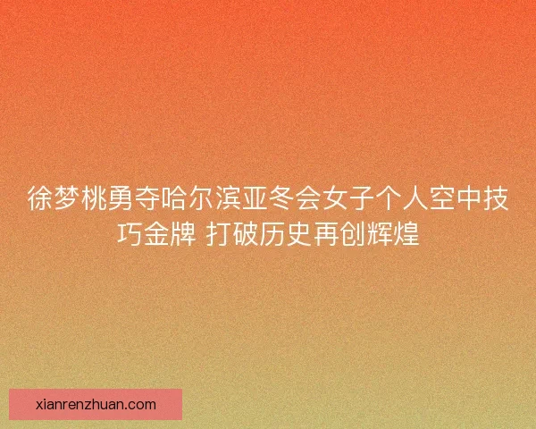 徐梦桃勇夺哈尔滨亚冬会女子个人空中技巧金牌 打破历史再创辉煌 徐梦桃勇夺哈尔滨亚冬会女子个人空中技巧金牌 打破历史再创辉煌